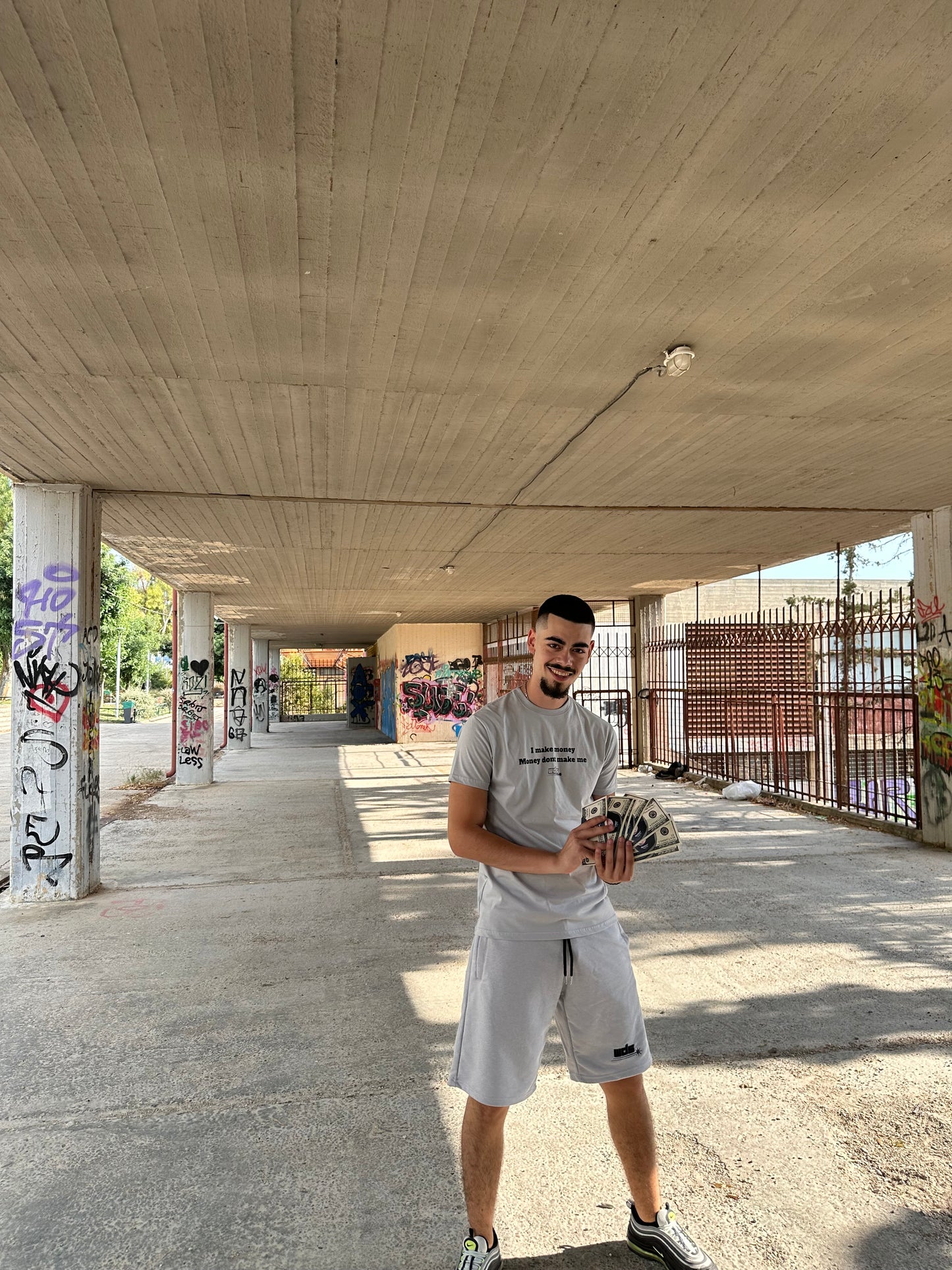 Grey embroided shorts